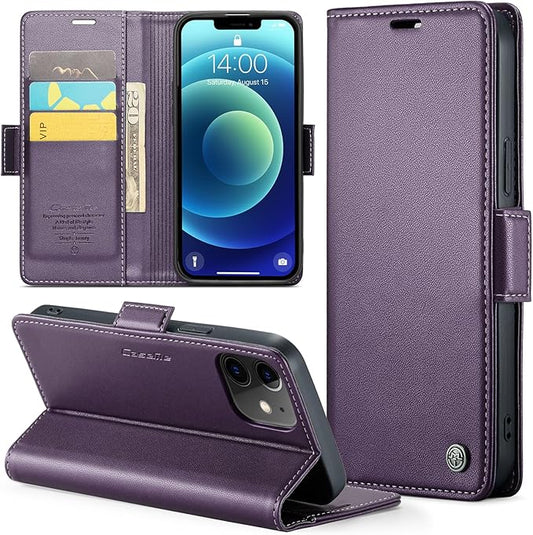 for iPhone 12/12 Pro Case, Premium PU Leather Wallet Case Flip Cover with [RFID Blocking][Card Holder][Stand Function] Shockproof Protective for iPhone 12 Pro/12, Purple