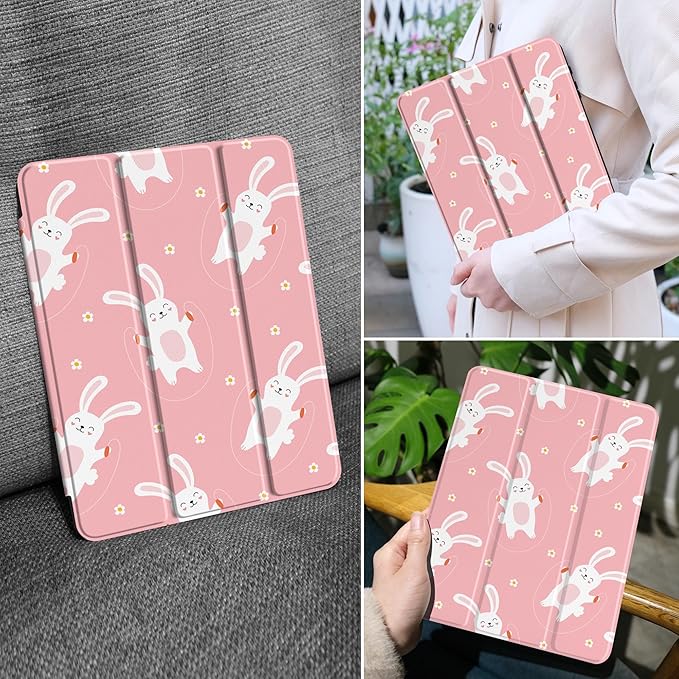 MEEgoodo Case for Samsung Galaxy Tab A9 Plus 11 inch Cover 2024 2023 with S Pen Holder, A9+ Smart Tablet Cases with Leather Trifold Stand+Soft TPU Back Shell+Smart Auto Wake/Sleep,Bunnies Jumping Rope