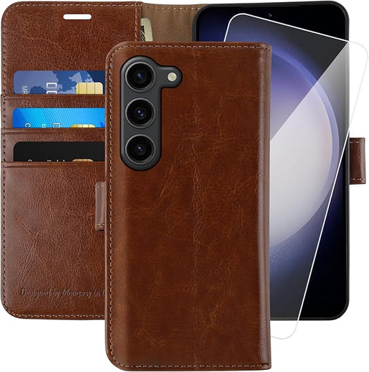MONASAY Wallet Case Compatible for Galaxy S23 5G,[RFID Blocking] Flip Folio Leather Cell Phone Cover with Credit Card Holder, 6.1 inch, Brown