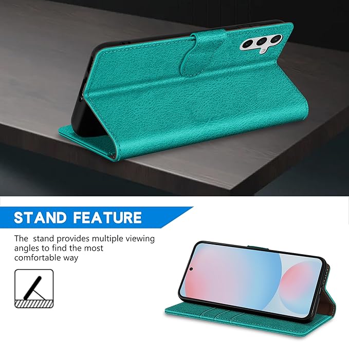 ZZXX for Samsung Galaxy S25 Wallet Case with [RFID Blocking] Card Slot Kickstand Magnetic Closure Leather Flip Fold Protective Phone Case for Samsung Galaxy S25 5G Case Wallet(Lake Blue-6.2 inch)