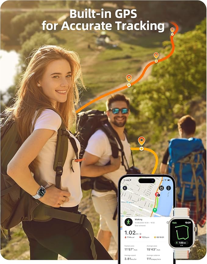 Parsonver Built-in GPS Smart Watch for Women Men with Bluetooth Calling, GPS Fitness Activity Tracker 100+ Sport Modes, Heart Rate Sleep Monitor, Waterproof Pedometer for Android & iPhone(Two Bands)