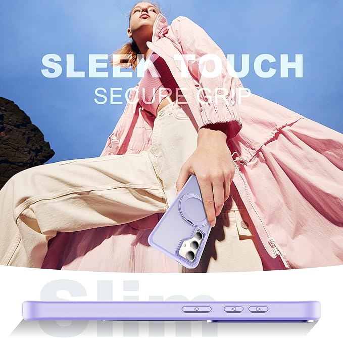 Compatible with Samsung Galaxy S24 Plus Case with 360Rotatable Magnetic Ring Stand Compatible with Mag-Safe Military Protection Matte Translucent Phone Case for Galaxy S24+,Purple