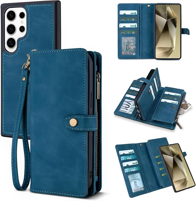 TwoHead for Samsung Galaxy S24 Ultra Wallet Case with Card Holder & Detachable Magnetic Phone Case for Galaxy S24 Ultra,PU Leather Shockproof Protective Phone Cover Wallet(6.8 in,Navy Blue)
