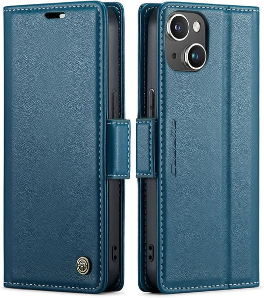 SINIANL Compatible with iPhone 15 Wallet Case with RFID Blocking, for iPhone 15 Case Wallet for Women Men Card Holder Magnetic Clasp Kickstand Leather Book Folio Case for iPhone 15 Blue