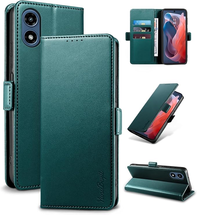 Wallet Flip Case for Moto G Play (2024) - [RFID Blocking] Luxury PU Leather Card Holder Magnetic Phone Cover with Kickstand,Shockproof Protective Case,Green