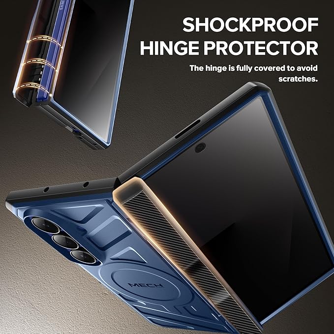 TONGATE for Galaxy Z Fold 7 Case with Privacy Screen Protector, [Compatible with MagSafe][Anti Spy] Shockproof Phone Case, Built-in Stand & Belt Clip & Hinge Cover for Samsung Z Fold 7 2025 8", Blue