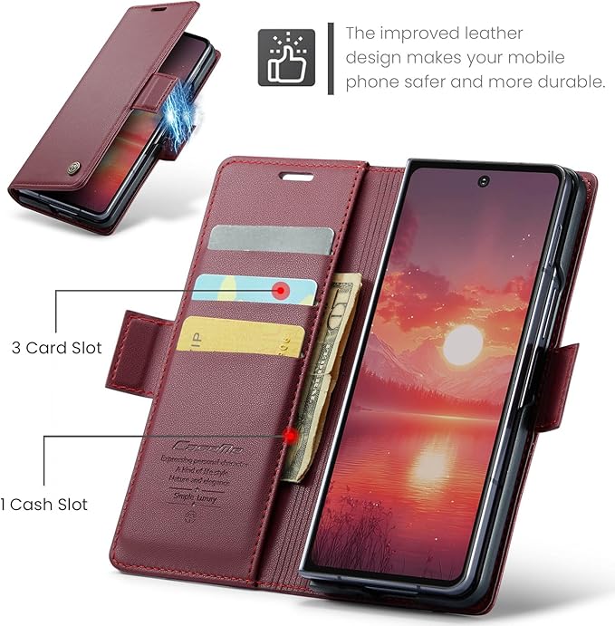 for Samsung Galaxy Z Fold 7 Case, Premium PU Leather Wallet Case Flip Cover with [RFID Blocking][Card Holder][Stand Function] Shockproof Protective for Samsung Galaxy Z Fold 7, Red