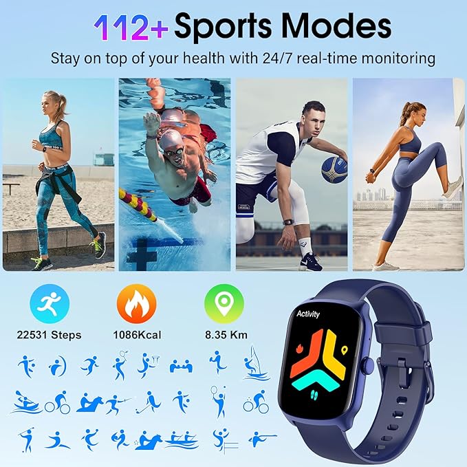 Smart Watch for Men Women, 1.95"HD Curved Screen Smartwatch (Dial/Answer Calls), Heart Rate Sleep Monitor Fitness Smartwatch, 112+Sports Modes Activity Trackers,IP68 Waterproof Watches for Android iOS