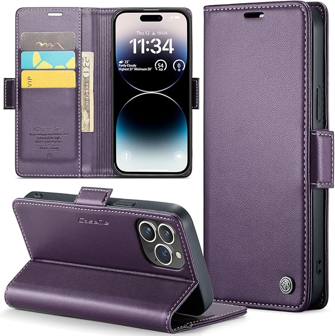 for iPhone 14 Pro Max Case, Premium PU Leather Wallet Case Flip Cover with [RFID Blocking][Card Holder][Stand Function] Shockproof Protective for iPhone 14 Pro Max, Purple
