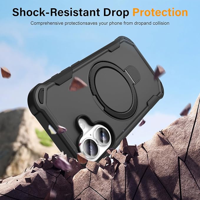 Compatible with iPhone 17 Case with Invisible Magnetic Ring Stand [Compatible with Magnetic] [Military Drop Protection] Shockproof Slim Hard Back Soft Edge Case 6.3 Inch, Black