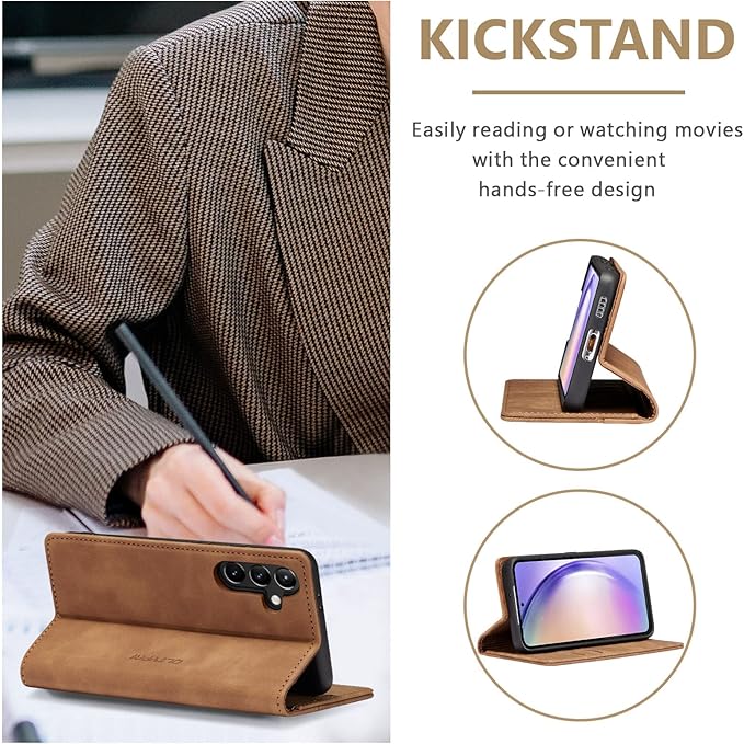 QLTYPRI Wallet Case for Samsung Galaxy S24, Vintage Folio PU Leather Purse Case with Card Slots Magnetic Closure Kickstand Flip Crashproof Phone Cover for Samsumg Galaxy S24 - Brown