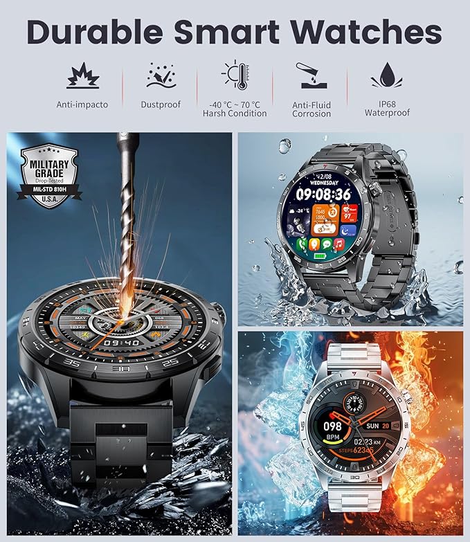 Smart Watches for Men Women, 1.43" Bluetooth Call Sports Smart Watch, Waterproof Fitness Tracker with 110+ Sports Modes/Heart Rate/Sleep Monitor, Fitness Smart Watch for Android & iPhone(3 Straps)