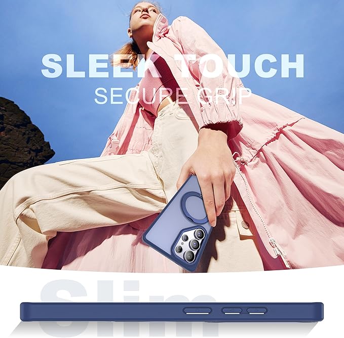 for Samsung Galaxy S25 Ultra Case with 360°Rotatable Magnetic Ring Stand Compatible with Mag-Safe Military Protection Shockproof Matte Translucent Phone Cases for S25 Ultra 6.9",Blue