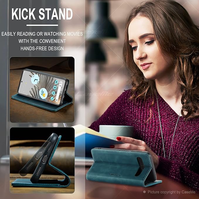 for Google Pixel 7 Pro Case, Flip Wallet Leather Case with Card Holder Magnetic Closure Shockproof Kickstand Protective Phone Cases Cover for Google Pixel 7 Pro,Blue-Green