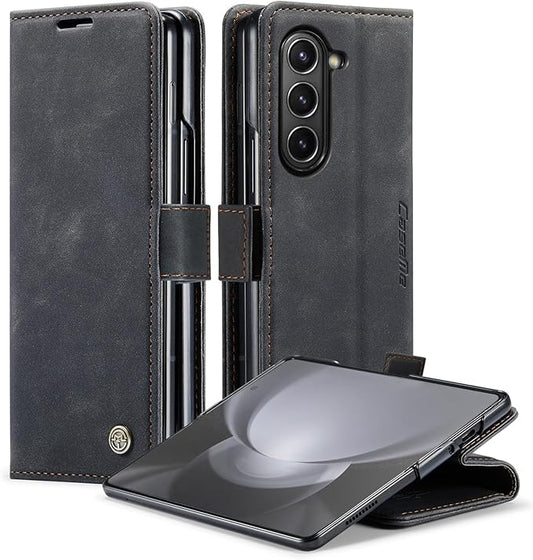 for Samsung Galaxy Z Fold5 Case, Flip Wallet Leather Case with Card Holder Magnetic Closure Shockproof Kickstand Protective Phone Cases Cover for Samsung Galaxy Z Fold5,Black