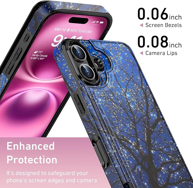 FUNMIKO for iPhone 16 Plus Wallet Case with Card Holder, RFID-Blocking, Military-Grade Protection & UV-Printed Artwork, Magnetic Closure with Leather Kickstand - Dreamy Wishing Tree