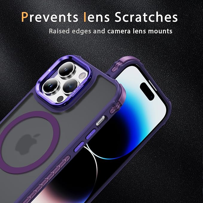 Magnetic for iPhone 14 Pro Case Purple with MagSafe Wireless Charging Heavy Duty Military-Grade Shockproof Protection Adjustable Kickstand Slim Matte Anti-Fingerprint Cover Men Women