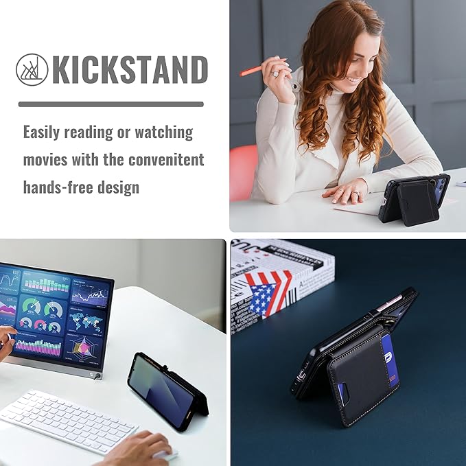 ASAPDOS for Samsung Galaxy Z Flip 7 PU Leather Wallet Phone Case with Card Slots (Holds 5 Cards), Anti-Drop Protection, Wrist & Shoulder Strap Black