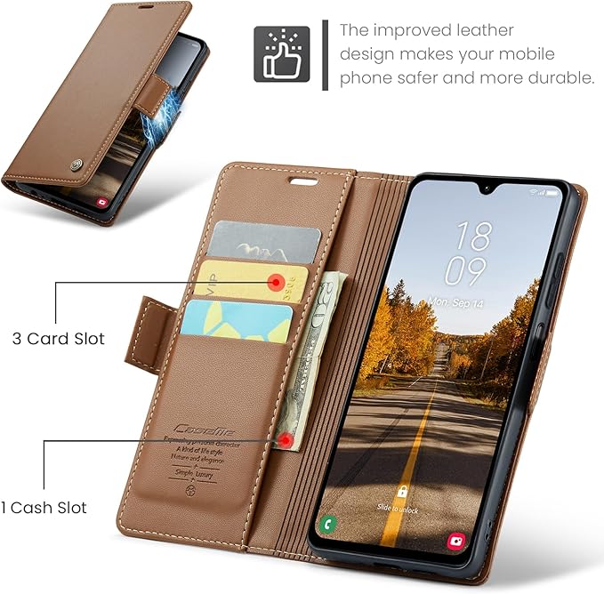 for Samsung Galaxy A05s Case, Premium PU Leather Wallet Case Flip Cover with [RFID Blocking][Card Holder][Stand Function] Shockproof Protective for Samsung Galaxy A05s, Brown