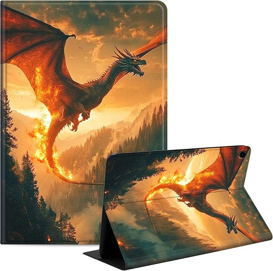 Case for Samsung Galaxy Tab A9+/A9 Plus 11” 2023 Model (SM-X210/X216/X218), Slim PU Leather Stand Cover with Auto Wake/Sleep, Multi-Angle Viewing & Shockproof, Dragon Forest Flames