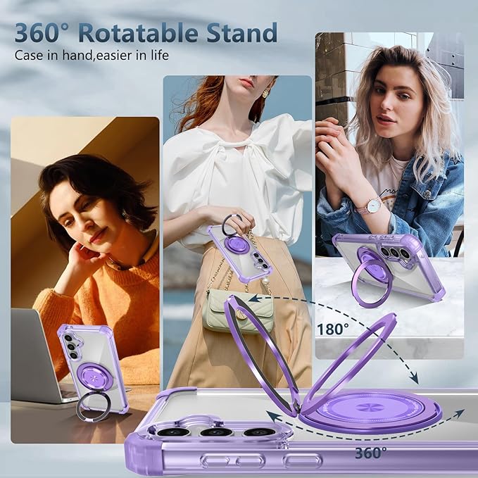 for Samsung Galaxy S24 Case Magnetic Compatible with MagSafe Wireless charging,with 360°Kickstand Ring,for S24 Phone Case with Screen Protector,Military Grade Drop Protection Shockproof Purple