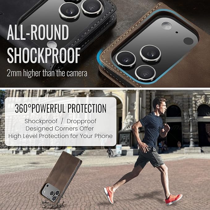 for iPhone 17 Pro Max Case, Flip Wallet Leather Case with Card Holder Magnetic Closure Shockproof Kickstand Protective Phone Cases Cover for iPhone 17 Pro Max, Coffee