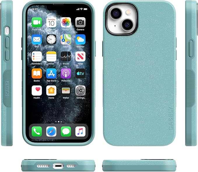 Casely iPhone 14 Case | Aquamarine | Ocean Blue Shimmer Glitter | Bold Protective Design | Compatible with MagSafe
