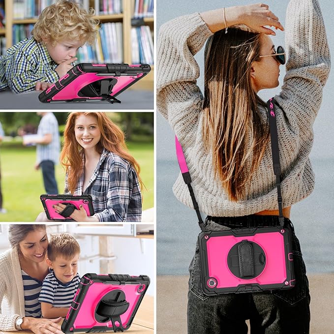 HXCASEAC Case for Lenovo Tab M11/K11 LTE 11’’ with Screen Protector/Pen Holder/Rotating Hand Strap/Stand, Protective M11 Tablet Case (TB-330FU/TB-330XU) Cover 2024, Rose