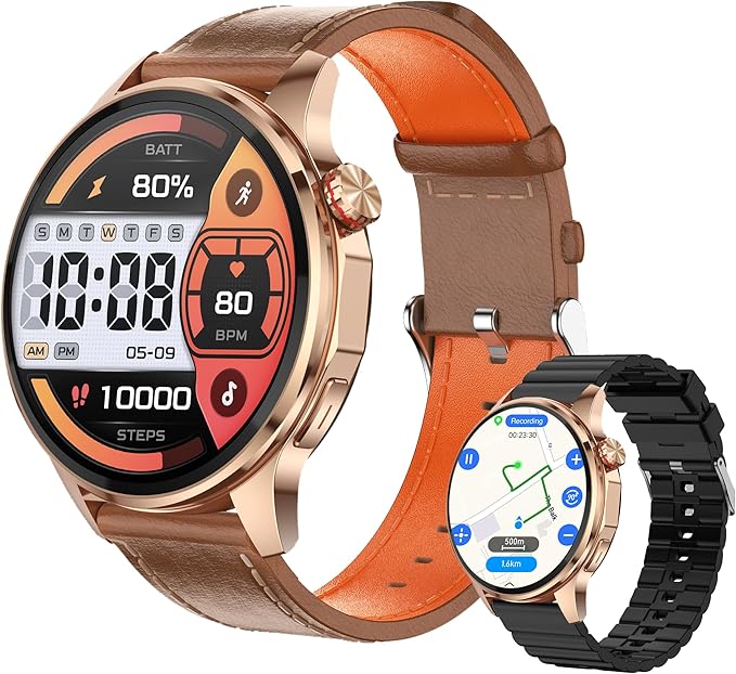 Smart Watches for Men/Women,1.46" Fitness Tracker (Make Calls/Text),GPS and Offline Maps Navigation,5 Satellite Systems,Health,Compass/Altitude/Barometer,100+Sports Mode for Android iOS with 2 Straps