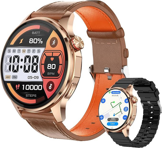 Smart Watches for Men/Women,1.46" Fitness Tracker (Make Calls/Text),GPS and Offline Maps Navigation,5 Satellite Systems,Health,Compass/Altitude/Barometer,100+Sports Mode for Android iOS with 2 Straps