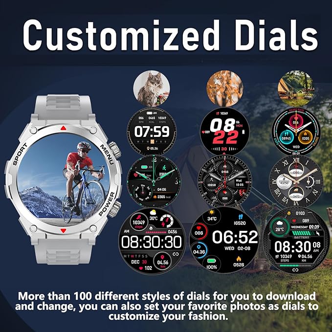 Military Smart Watch for Men (Answer/Make Call), 1.52" HD Smartwatch for Android Phones/iPhone, 100+ Sport Mode Fitness Tracker with Heart Rate, SpO2, Stress and Sleep Monitor, IP68 Waterproof