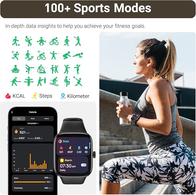 TOZO AMOLED S7 Smart Watch Bluetooth Call 1.85 Inch Ultra HD Screen, Dynamic Dials Messages Push 100+ Sports Modes, Detect Human Health Sleep Monitor with High Battery Life, Touch Function