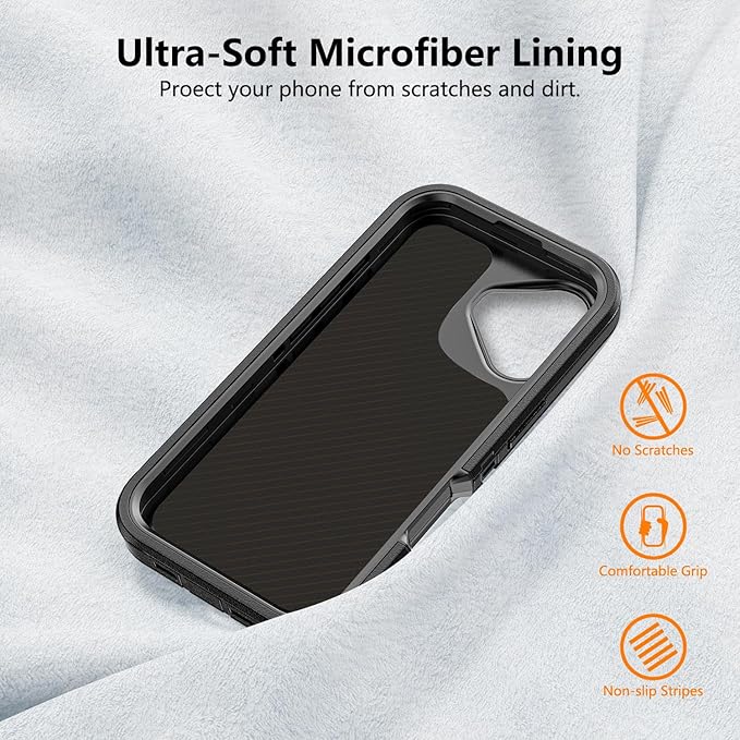 for iPhone 16 Plus Case with Belt Clip Holster, Anti-Shock, Anti-Slip, Compatible with MagSafe, 3-Layer Drop Protection, Heavy Duty Magnetic Phone Case Cover for 16 Plus, 6.7" Black