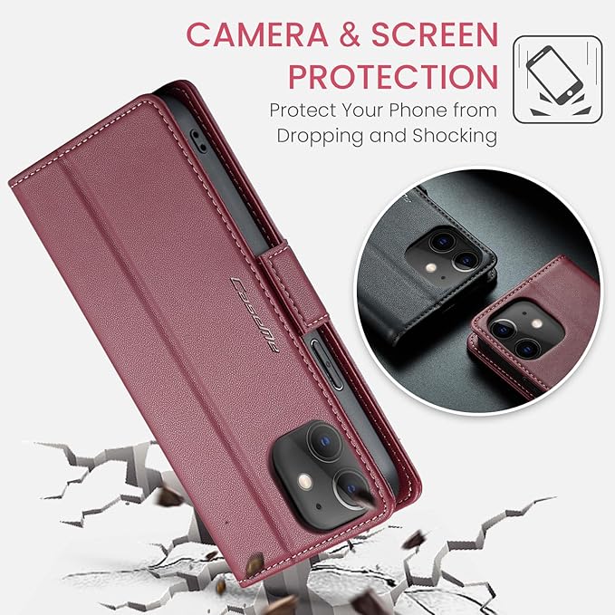 for iPhone 12/12 Pro Case, Premium PU Leather Wallet Case Flip Cover with [RFID Blocking][Card Holder][Stand Function] Shockproof Protective for iPhone 12 Pro/12, Red