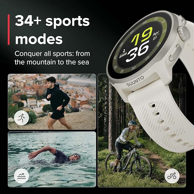 SUUNTO Run Running GPS Sports Watch with Silicone Strap, 1.32" AMOLED Touchscreen w/Crown Button, Wrist Heart-Rate & Sleep Health Tracking, Frost Gray
