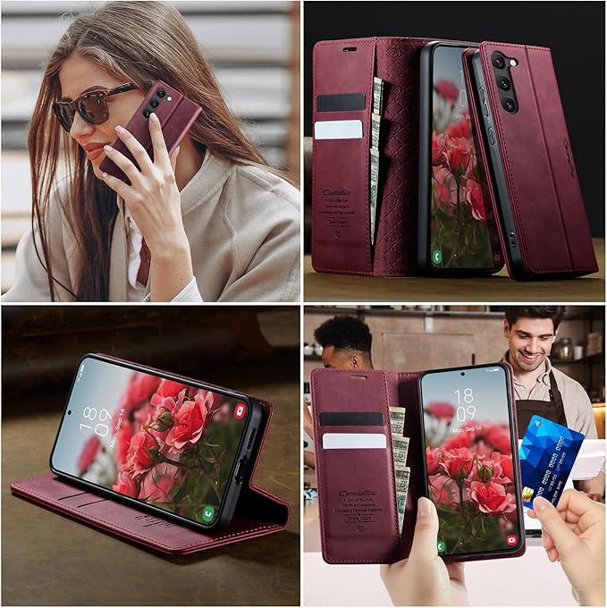 Wallet Case for Samsung Galaxy S23 5G Leather Wallet Flip Cover with Card Holder, Kickstand, Magnetic Closure, RFID Blocking TPU Shockproof Phone Case Compatible with Galaxy S23, Red