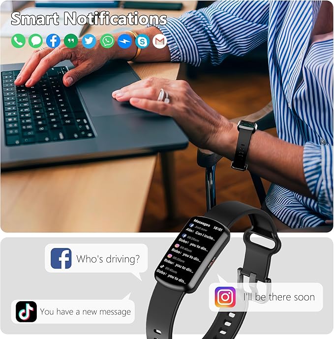 Health Fitness Tracker, Smart Watch with 24/7 Heart Rate and Blood Pressure Monitor, Activity Tracker with Blood Oxygen, 120 Sport Mode Waterproof Sleep Tracker for Women Men (Black)