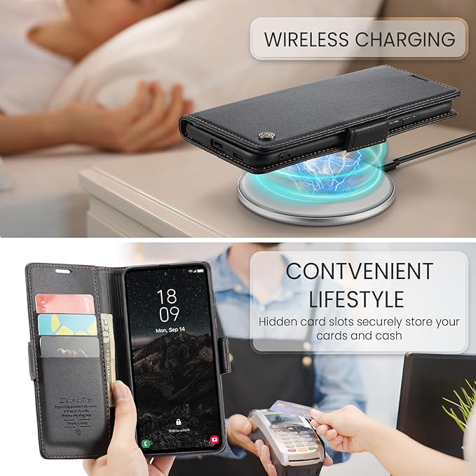 AUPAI for Samsung Galaxy S23 Wallet Case with Credit Card Holder, PU Leather RFID Blocking Folio Flip Kickstand Magnetic Clasp Protective Phone Cover for Women Men Black