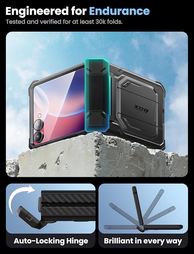 i-Blason for Samsung Galaxy Z Flip 7 Case with Stand, [Tempered Glass Screen Protector] [Hinge Protection] [Belt-Clip], Full-Body Military Protection Phone Case for Samsung Z Flip 7, Armorbox, Black