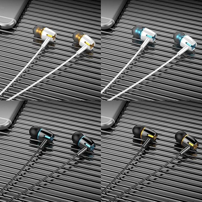 YNR 4 Packs Wired Earbuds with Microphone & Volume Control, in-Ear Earphones for School, Noise Islating, for 3.5mm Jack iPhone iPad iPod Samsung Google Devices (Black White)