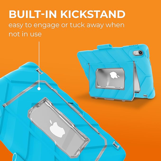 Gumdrop Hideaway iPad Case w/Stand Fits ONLY iPad 11th Generation |A16| & 10th Gen (10.9) inch Rugged Shockproof Reliable & Drop Tested for Kids K-12 Students Teachers Classrooms & School Use - Blue