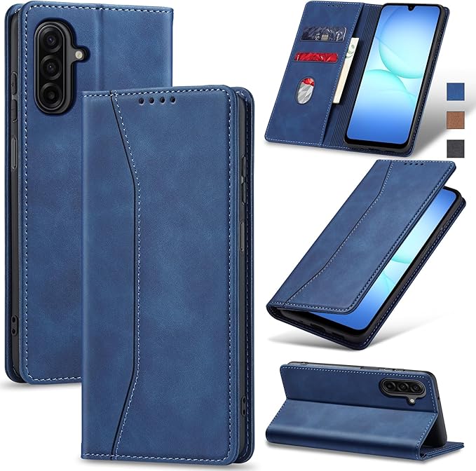 Jasonyu Flip Wallet Case for Samsung Galaxy A17 5G,Leather Magnetic Folio Cover with Card Holder,Kickstand - TPU Shockproof Durable Protective Phone Case,Blue