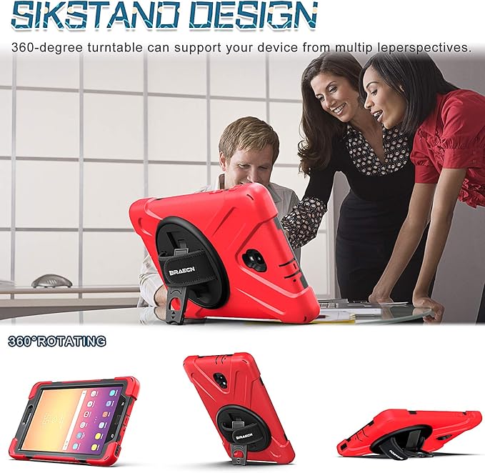 BRAECNstock for Samsung Galaxy Tab A 8.0 Inch 2017 Case Kids Shockproof Protective Case with 360° Rotating Stand & Hand Strap Shoulder Strap for Samsung Galaxy Tab A 8.0 SM-T380/T385 Tablet Case - Red