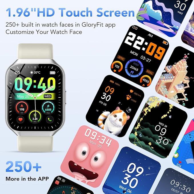 Smart Watch for Men Women, 1.96" HD Fitness Watch with Bluetooth Call, Smartwatch with 112+ Sport Modes/Heart Rate/Sleep Monitor/Pedometer, IP68 Waterproof Watch Compatible with Android/iOS, White