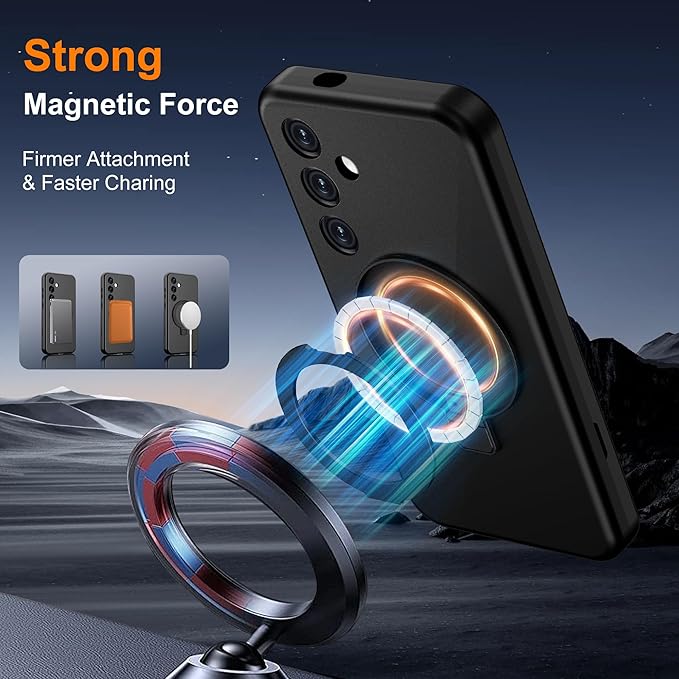 Designed for Samsung Galaxy S24 Case with Magnetic Ring Stand [Compatible with Mag-Safe][Military Grade Drop Protection][Build in Kickstand] Shockproof Galaxy S24 Phone Case 6.2",Black