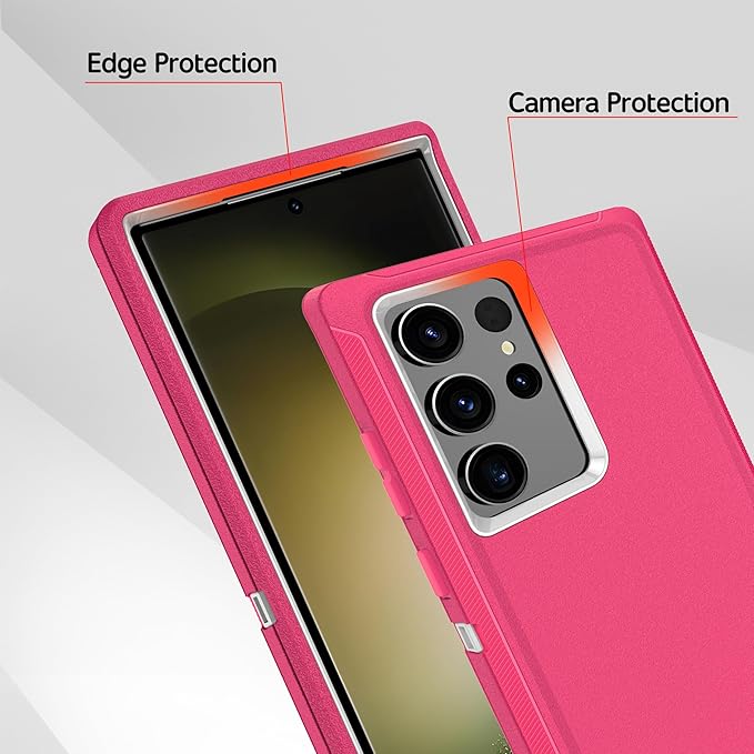 For Samsung Galaxy S23 Ultra Case, S23 Ultra Case with [2 Pack]HD Screen Protector, [Military-Grade] Shockproof Dust/Drop Proof 3-Layer Full Body Protection Heavy Duty Case for Galaxy S23 Ultra, Pink