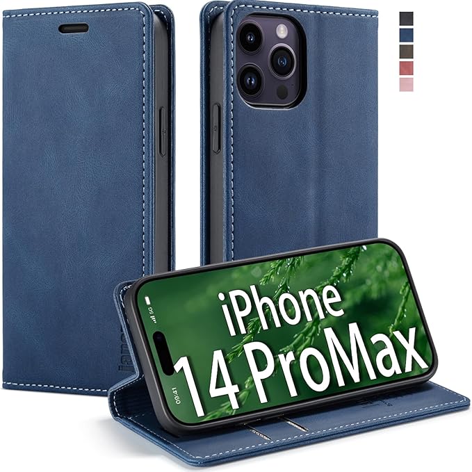 japezop Compatible with iPhone 14 Pro Max Wallet Case with [RFID Blocking] Card Holder Kickstand Magnetic,Leather Flip Case Wallet for iPhone 14 Pro Max 5G 6.7 Inch (Blue)