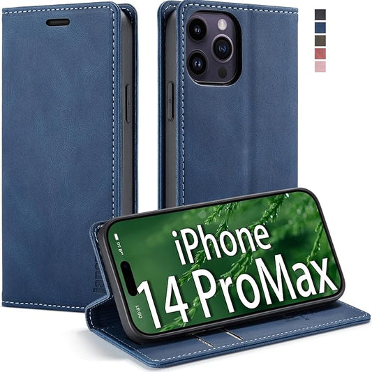 japezop Compatible with iPhone 14 Pro Max Wallet Case with [RFID Blocking] Card Holder Kickstand Magnetic,Leather Flip Case Wallet for iPhone 14 Pro Max 5G 6.7 Inch (Blue)