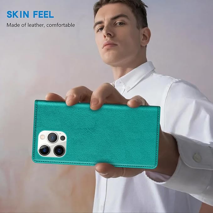 ZZXX for iPhone 15 Pro Wallet Case with [RFID Blocking] Card Slot Stand Strong Magnetic Leather Flip Fold Protective Phone Case for iPhone 15 Pro Case Wallet(Lake Blue-6.1 inch)