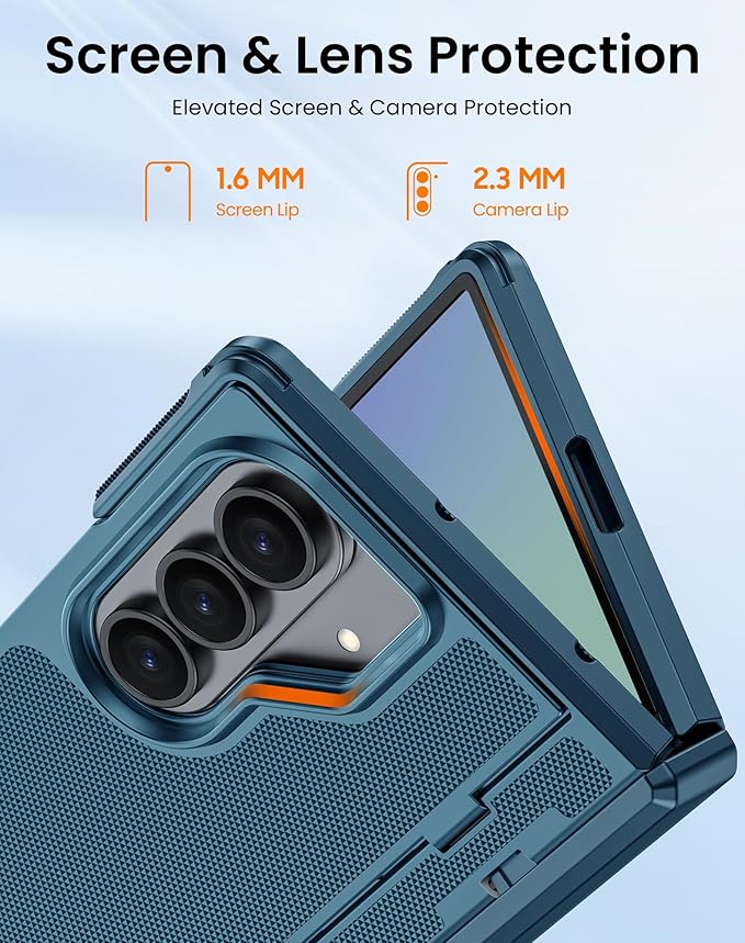 for Galaxy Z Fold 7 Case, Built-in Hidden Kickstand & HD Screen Protector & Hinge Protection, Slim Shockproof Military Grade Drop Protective Phone Case for Samsung Z Fold 7 (Lake Blue)